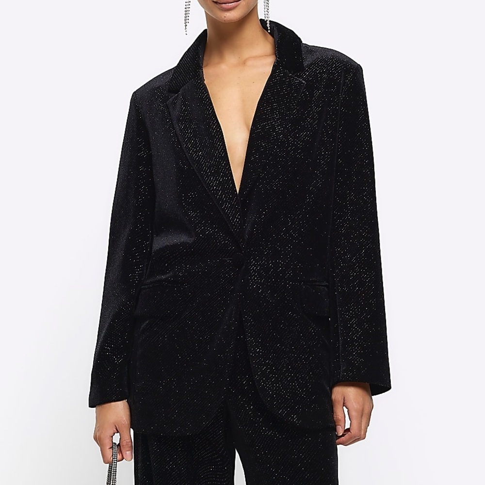 River Island Black Velvet Sequin Blazer